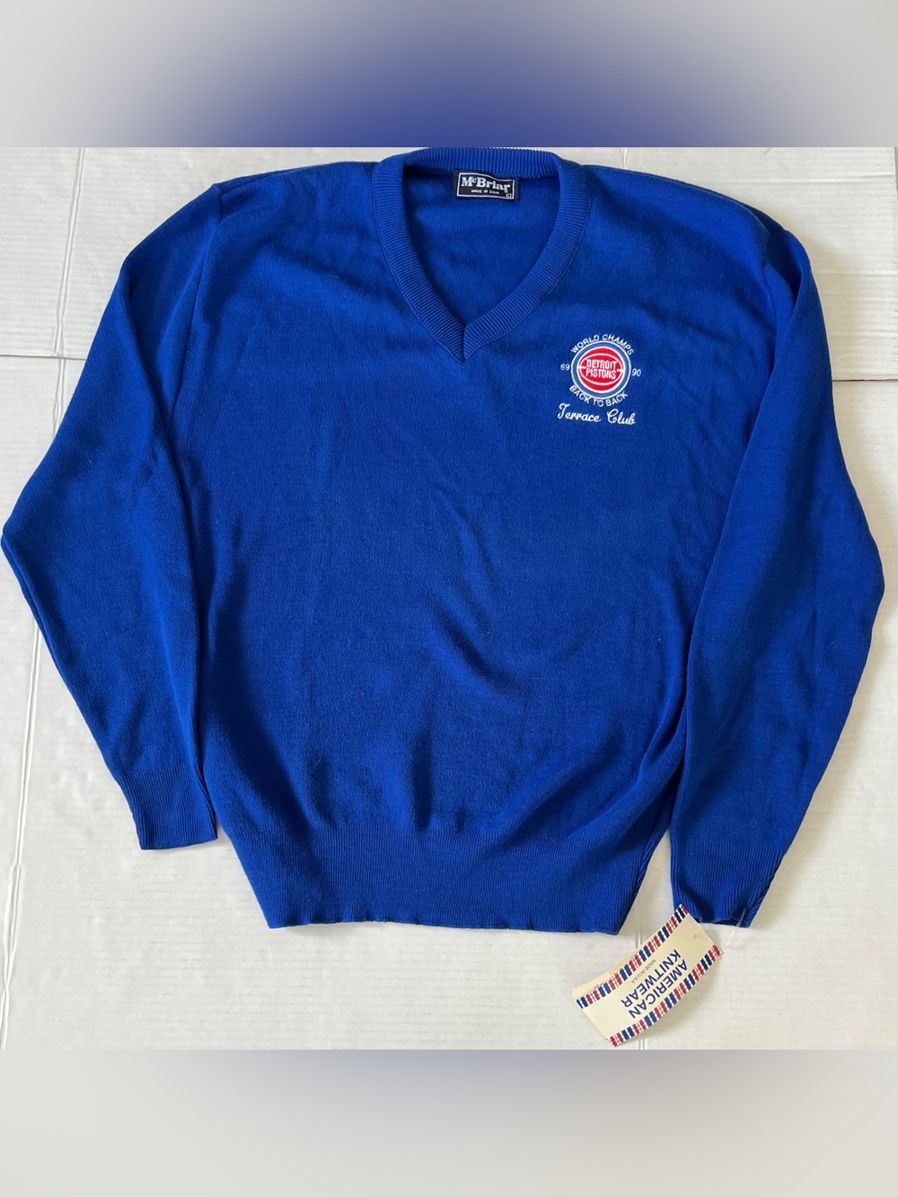 Vintage 90s Detroit Pistons Back To Back Club Sweater Champions Rare Large